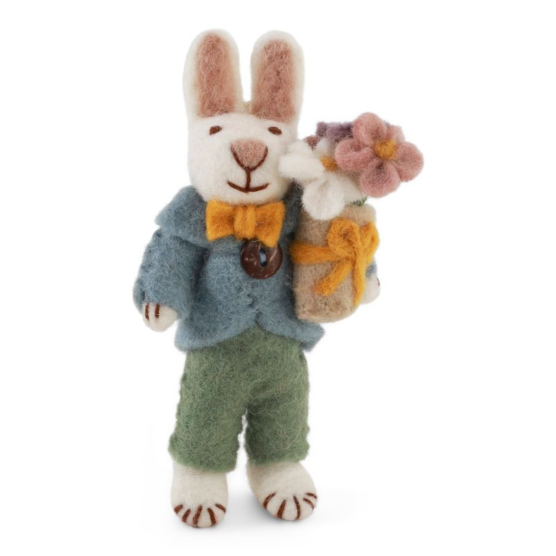 White bunny with tie & flowers - G&S