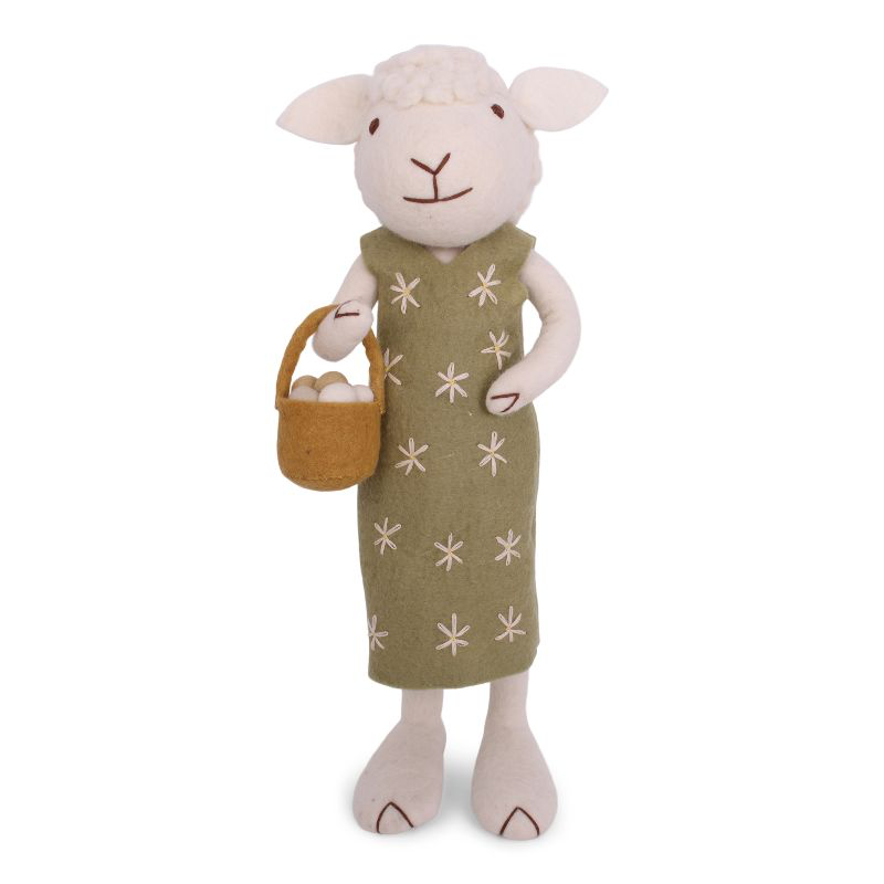 White sheep with green skirt & egg basket - G&S
