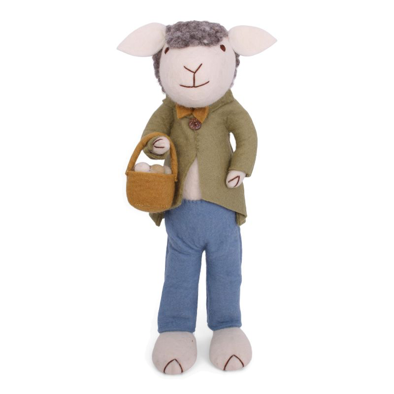 Grey sheep with green jacket & egg basket - G&S