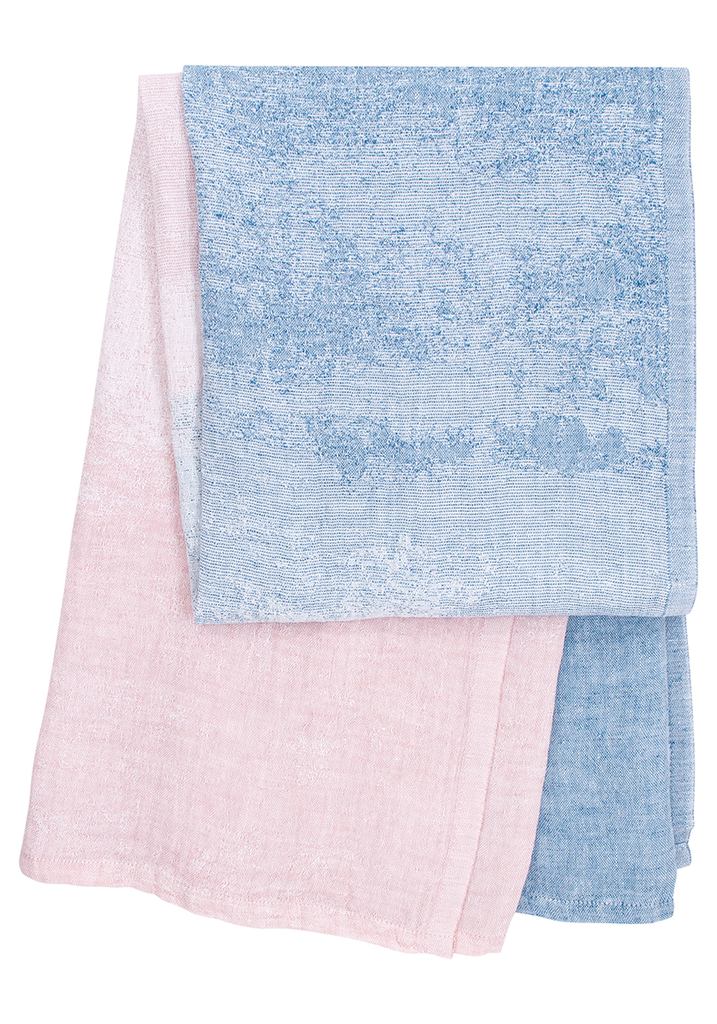 Bath Towel SAARI in 100% washed linen- Lapuan Kankurit (White-blue, 46X70cm)