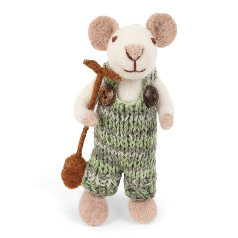 Souris blanche en salopette verte et pelle - G&S