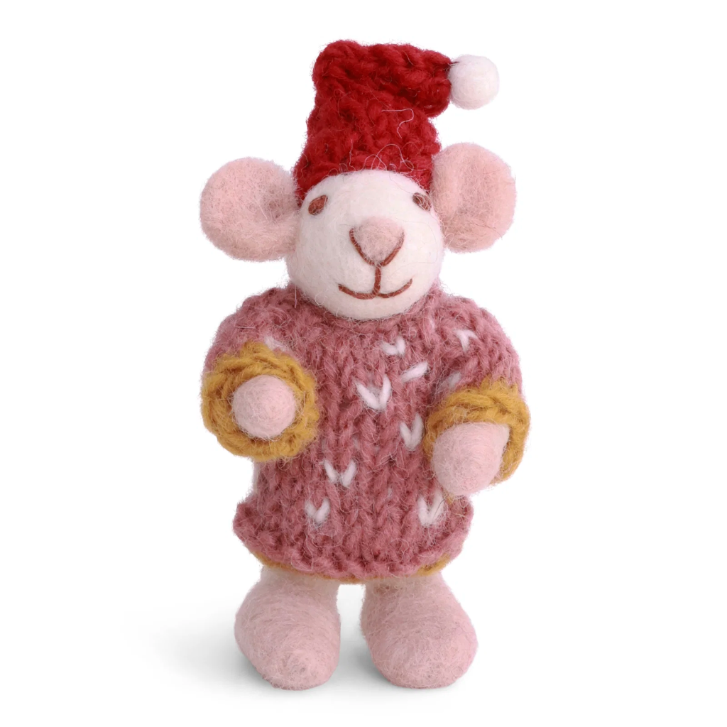 Mini white girly mouse with knitted dress - G&S