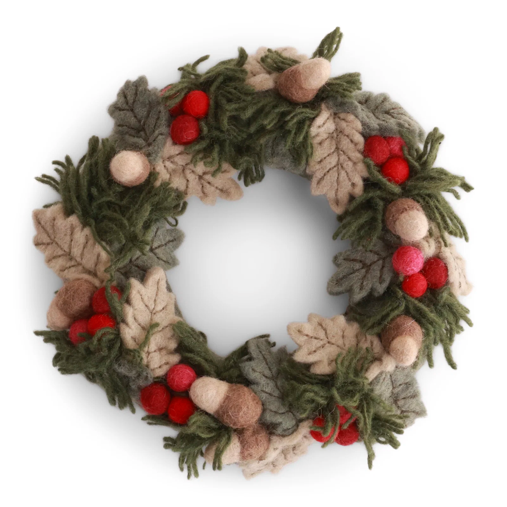 Christmas wreath with red berries and acorns - G&S