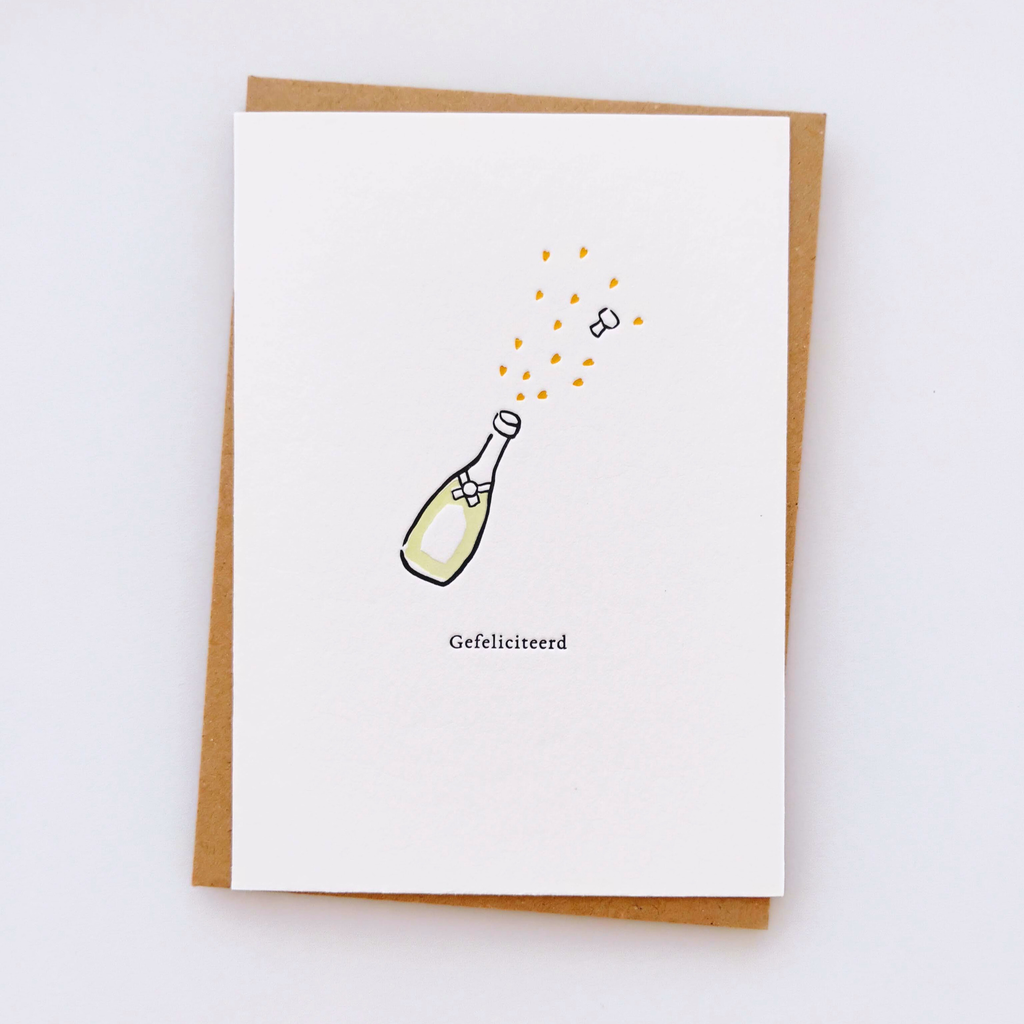Card - Champagne bottle "gefeleciteerd" - Presspapier