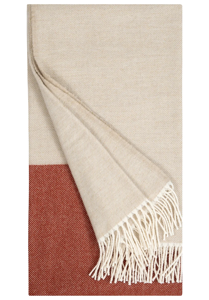 [SKU_LK103213] Blanket NAAPURI 135x180cm with fringes in 100% merino- Lapuan Kankurit (Beige-cinnamon)
